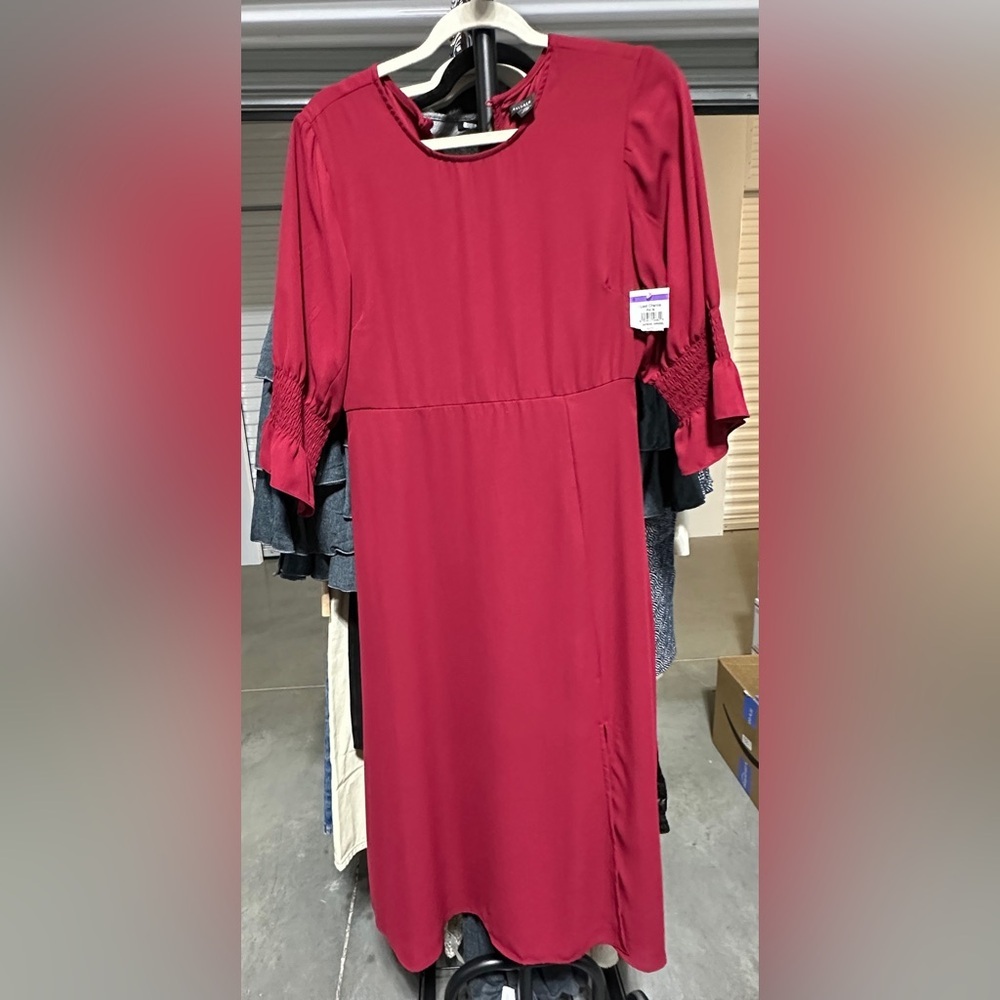 Halogen | Red Ruffle Cuff Midi Dress
